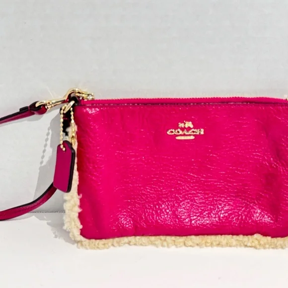 Coach Wristlet New York Shearling Natural Leather Mix Mini Saddle Pink - Picture 14 of 14
